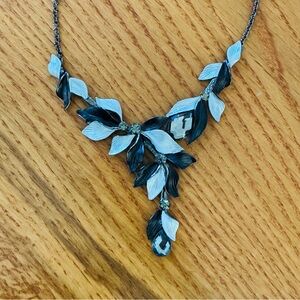 Crystal studded Black & Silver Leaves Y-Necklace Asymmetrical Adjustable length